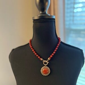Elegant Red Beaded Necklace with Silver Accents